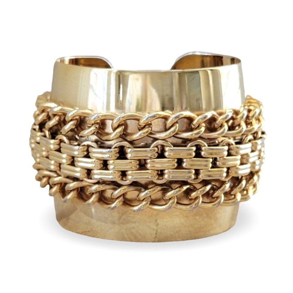 Vintage 1970s Gold-Tone Chain Statement Cuff Bracelet  Step into iconic 1970s st